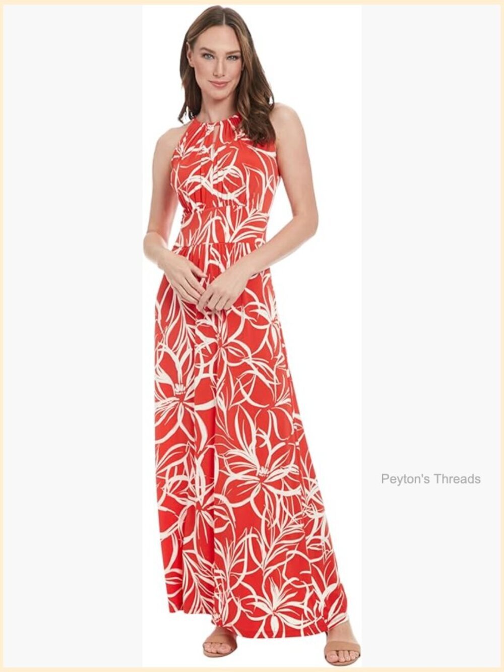 Sleeveless Halter Neck Maxi Dress with Keyhole Opening Wedding Guest